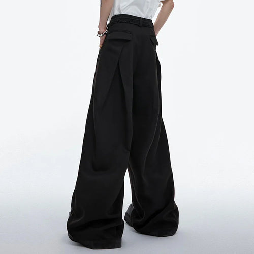 Load image into Gallery viewer, Strap Design Casual Pants Loose Straight Solid Color Lace-up Wide Leg Male Trousers Loose Simple Fashion 24E1288
