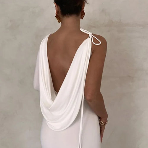 Load image into Gallery viewer, Elegant Backless Sexy Maxi Dress For Women Robe 2023 Spring New V Neck One Sleeve Lace-up Party Long Dress Vestido
