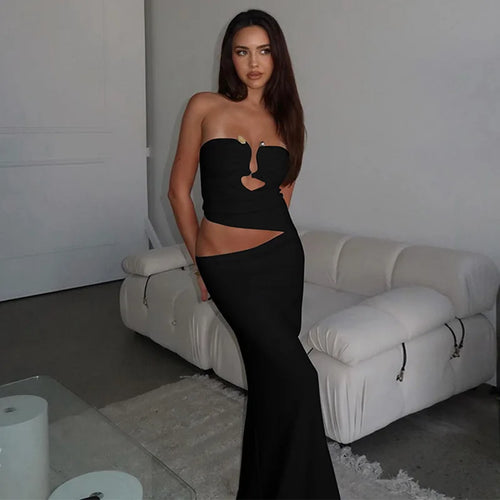 Load image into Gallery viewer, Strapless Hollow Out Sexy Maxi Dress Women Gown Summer New Off-shoulder Backless Sleeveless Beach Club Long Dress
