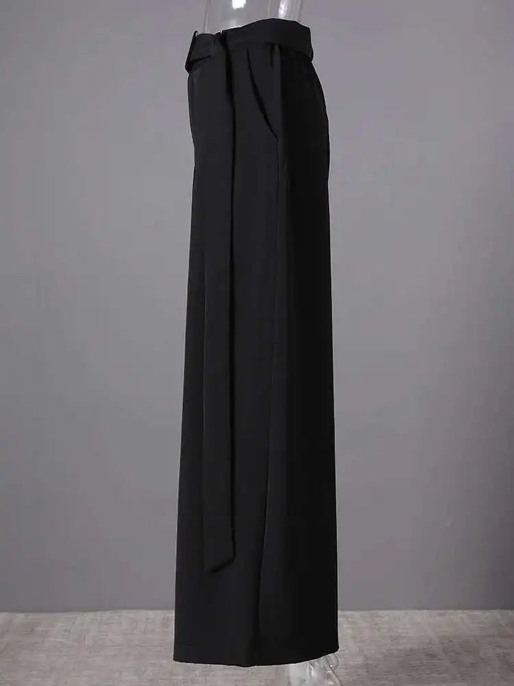 High Elastic Waist White Belted Pleated Long Wide Leg Pants New Trousers Women Fashion Tide Spring Autumn 2025 CPG2807