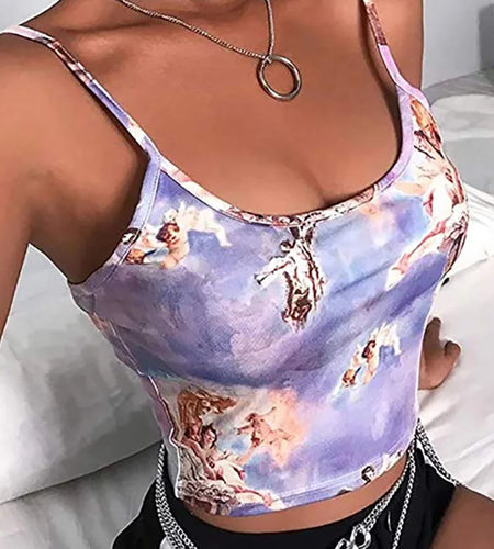 Sexy Slim Sling Angel Print Summer Camisole Women's Sexy Streetwear Short Cropped Navel Bra Top
