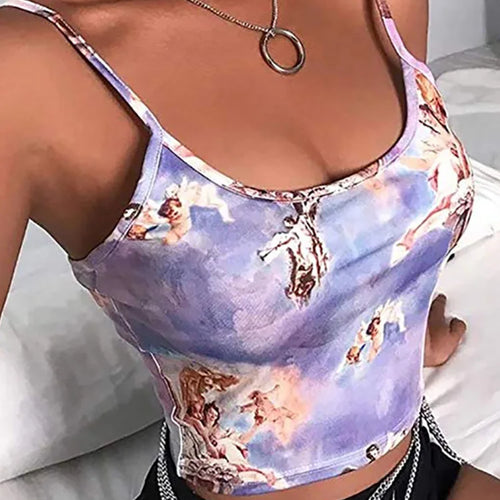 Load image into Gallery viewer, Sexy Slim Sling Angel Print Summer Camisole Women's Sexy Streetwear Short Cropped Navel Bra Top
