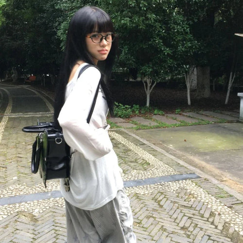 Load image into Gallery viewer, Harajuku Skew Collar Loose T-shirts 2025 Streetwear Letter Print Grunge Tops Women Casual Y2k Aesthetic Summer Sunscreen Tees
