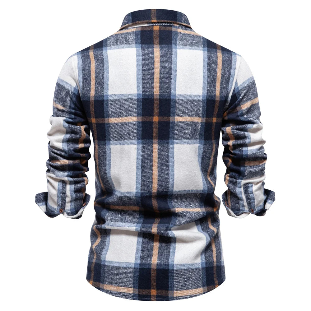 Autumn and Winter Thicken Plaid Shirt for Men Over Jacket Men Casual Classic Double Pockets Mens Shirts