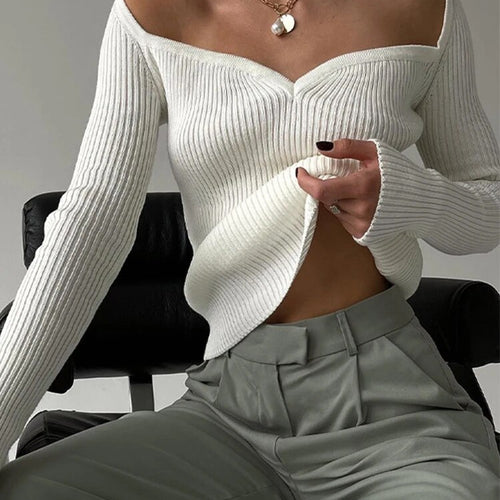 Load image into Gallery viewer, Solid Slimming Knitting Sweaters For Women Slash Neck Cold Shoulder Long Sleeves Sexy Sweater Female Fashion
