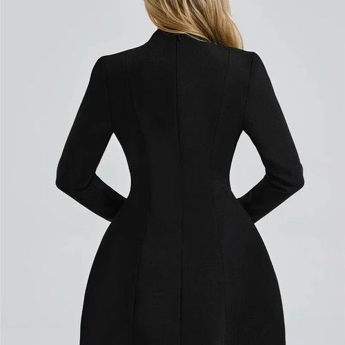 Load image into Gallery viewer, Deep V Neck Long Sleeve Sexy Mini Dress For Women Fashion Two Pocket High Waist A-line Club Party Sexy Dress Elegant
