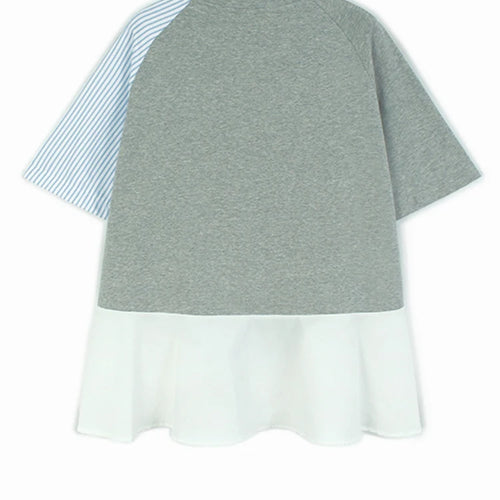 Load image into Gallery viewer, Women Gray Striped Color-block Big Size T-shirt New Round Neck Short Sleeve Fashion Tide Spring Summer 2025 1DJ0589
