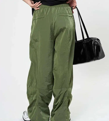 High Elastic Waist Glossy Green Pleated Long Wide Leg Pants New Trousers Women Fashion Tide Spring Autumn 2025 1DH9457