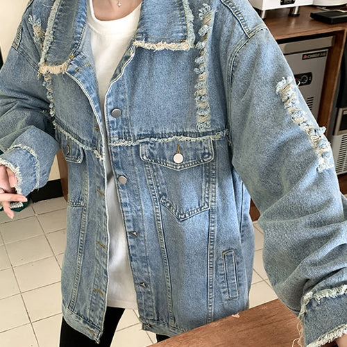 Load image into Gallery viewer, Vintage Denim Jackets Women Ripped Tassel Coat All Match Casual Loose Woman Jacket Korean Fashion Y2K Harajuku Coats S-XL
