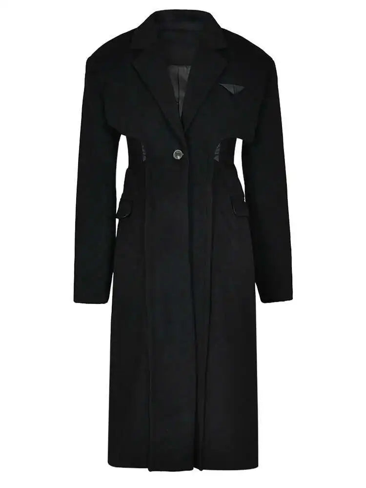 Black Hollow Out Long Elegant Big Size Woolen Coat Parkas New Long Sleeve Women Fashion Tide Autumn Winter 2025 1DF335701