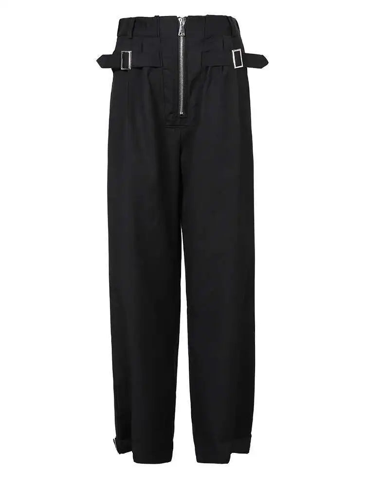 High Elastic Waist Zipper Personality Long Pants New Loose Fit Trousers Women Fashion Tide Spring Autumn 2025 CPG0752