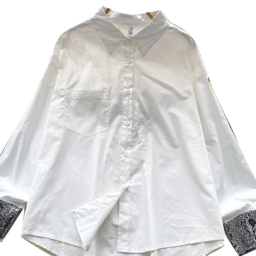 Load image into Gallery viewer, Autumn French Fashion Black White Patchwork Single Breasted Shirt Women Long Sleeves Tops Versatile Blouse Trendy Casual Popular
