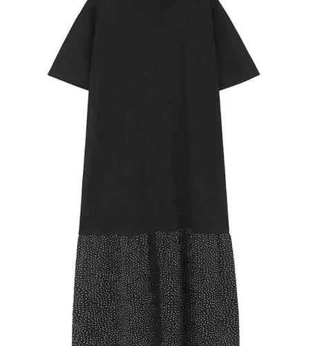 Women Gray Color-block Dot Big Size Long Elegant Dress New Round Neck Short Sleeve Fashion Spring Summer 2025  1DH6007