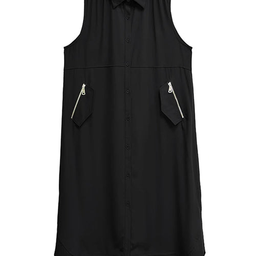 Load image into Gallery viewer, Women Dark Gray Zipper Pocket Big Size Midi Shirt Dress New Lapel Sleeveless Fashion Tide Spring Summer 2025 1DJ0950
