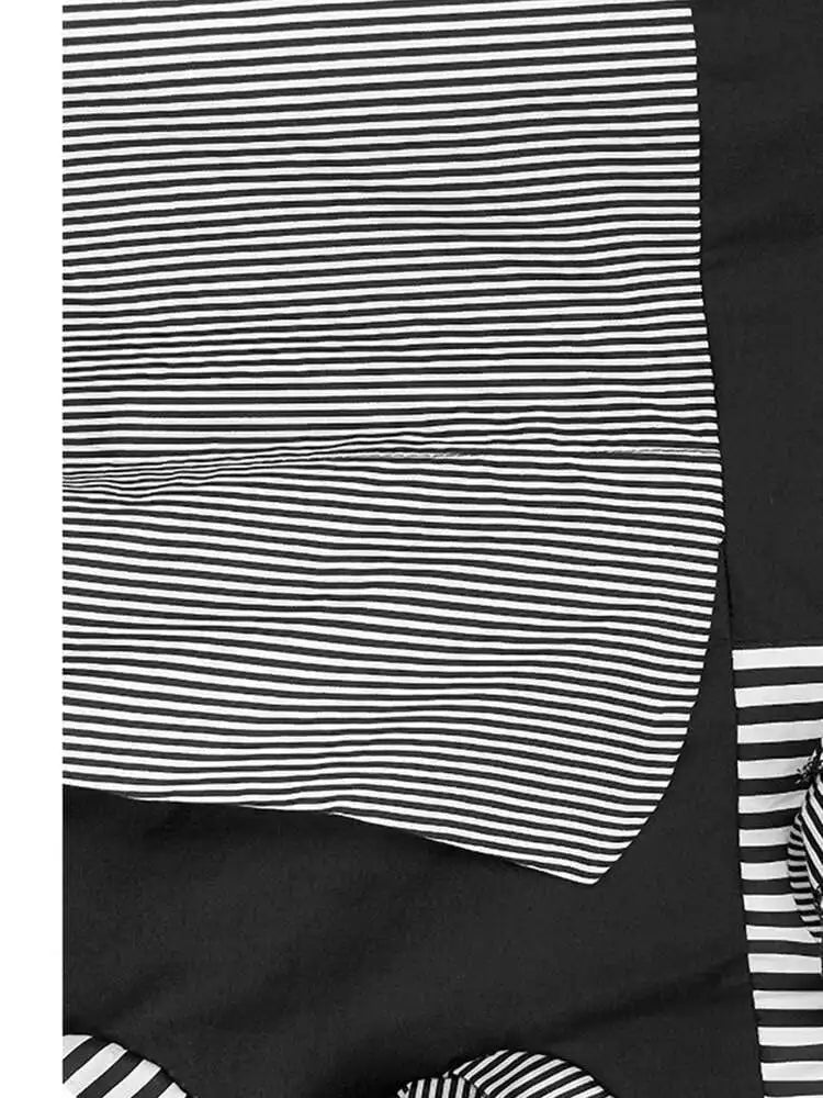 Women Black Striped Dot Flower Big Size T-shirt New Round Neck Short Sleeve Fashion Tide Spring Summer 2025 1DH4878