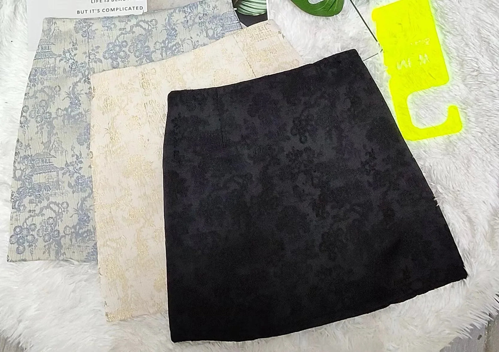 Summer Blue Chinese Jacquard Women's Half Skirts New Fashion Black Wrap Hip Slim High Waist Streetwear Beige Japanese Clothing