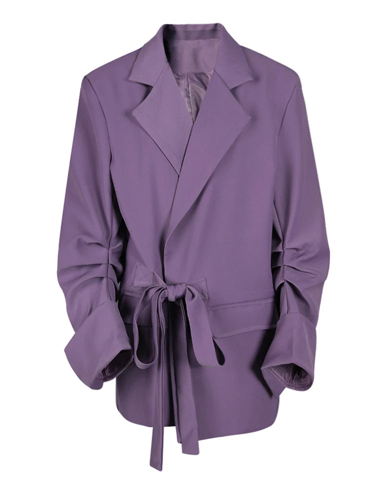 Purple Pleated Blazer Wide Leg Pants Two Piece Suit New Lapel Long Sleeve Women Fashion Tide Spring Autumn 2025 CPG2785