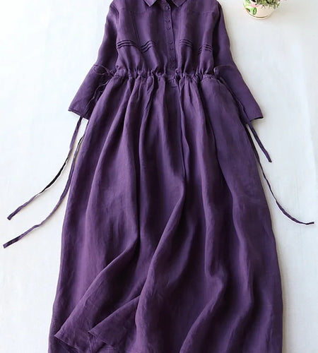 Summer Elegant Dress Women Casual Medium Long Simple Style Vintage Dresses Female Draw String Sash Loose Shirt Dress Elegant