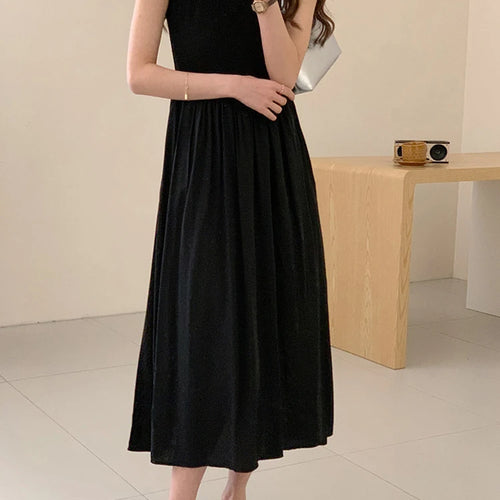 Load image into Gallery viewer, Solid Color Slim Casual Women&#39;s Dresses Black Sleeveless O-neck Summer Fashion Dress Party Club Hepburn Style Tank Dress
