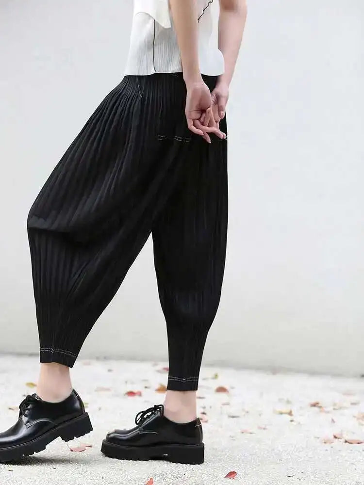 High Elastic Waist Black Pleate Long Harem Pants New Loose Fit Trousers Women Fashion Tide Spring Autumn 2025 1DF7971