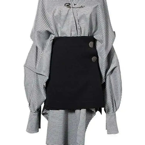 Load image into Gallery viewer, Women Black Plaid Irregular Stitch Big Size Dress New V-Neck Long Sleeve Loose Fit Fashion Tide Spring Autumn 2025 JG892
