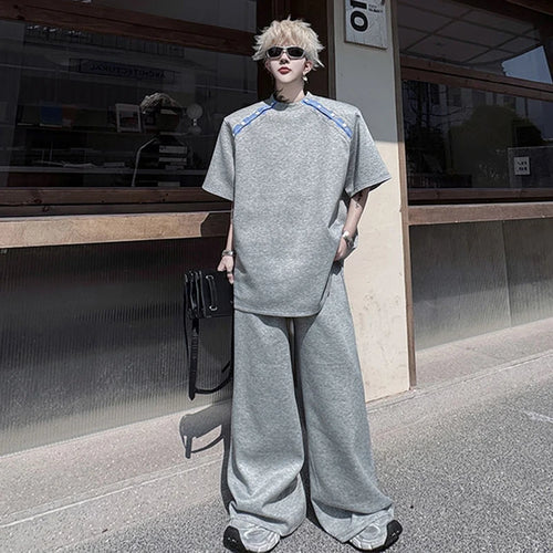 Load image into Gallery viewer, Men&#39;s Pants Set New Summer Constrast Color Short Sleeved Patchwork Trendy Sweatshirt Casual Pants Male Clothing 9W1802
