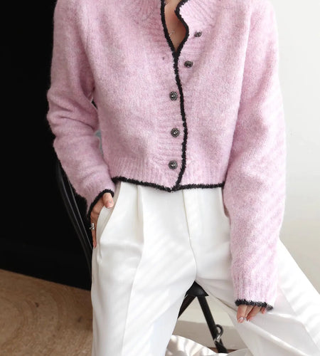 Women Sweater Fall Winter New Candy Solid Color Wool Round Neck Singlebreasted Long Sleeve Knit Cardigan Sweater  C-131