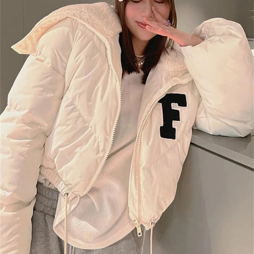Load image into Gallery viewer, Letter Printing Winnter Clother For Women Coat Long-sleveed Zipper All-match Down Wadded Jacket Streetwear Casual Warmth
