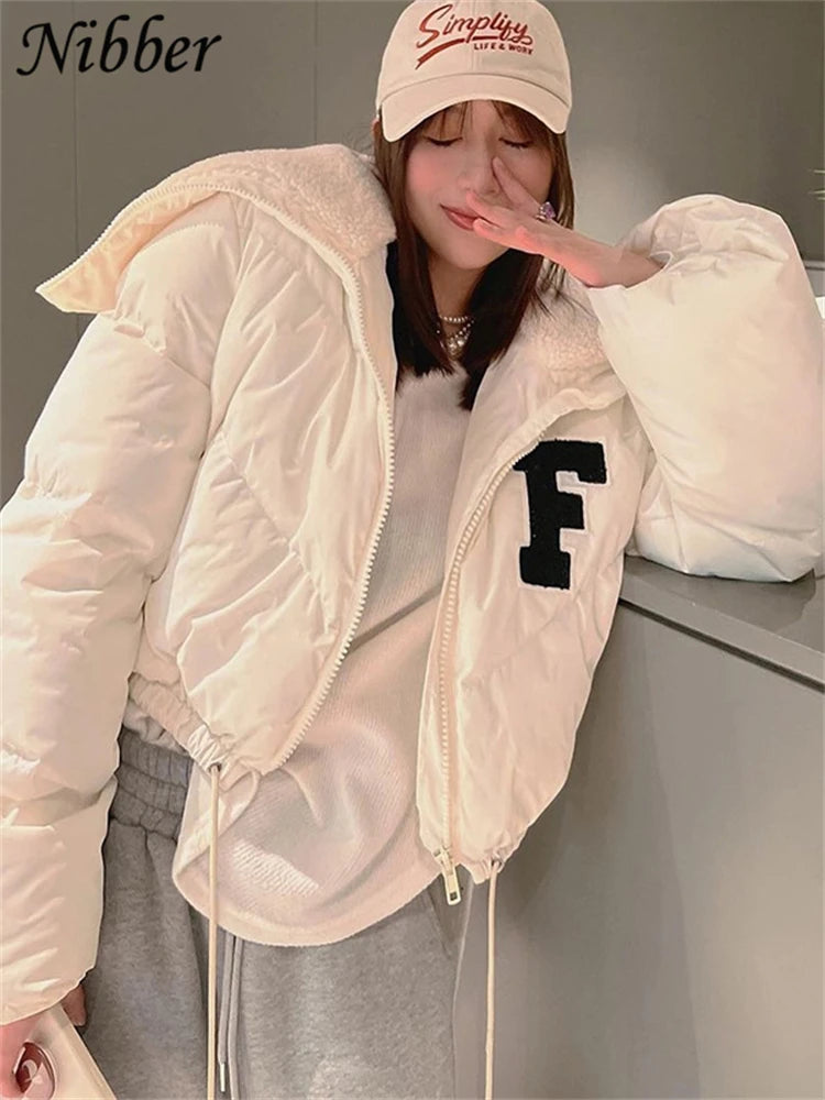 Letter Printing Winnter Clother For Women Coat Long-sleveed Zipper All-match Down Wadded Jacket Streetwear Casual Warmth