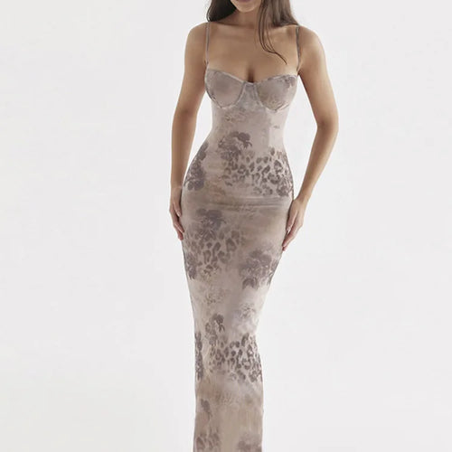 Load image into Gallery viewer, Sexy Women's Flower Print Sleeveless Long Dress 2023 Female Slim Fit High Waist Bodycon Dress Party Club Evening Dress
