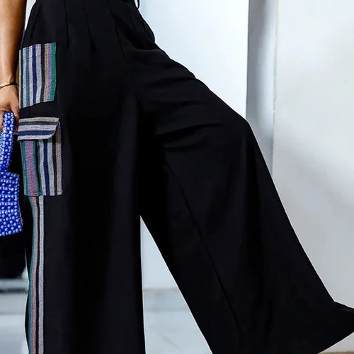 Load image into Gallery viewer, Split-joint Female Loose Wide Leg Trousers Summer Spring Striped High Waisted Pants with Pockets for Women
