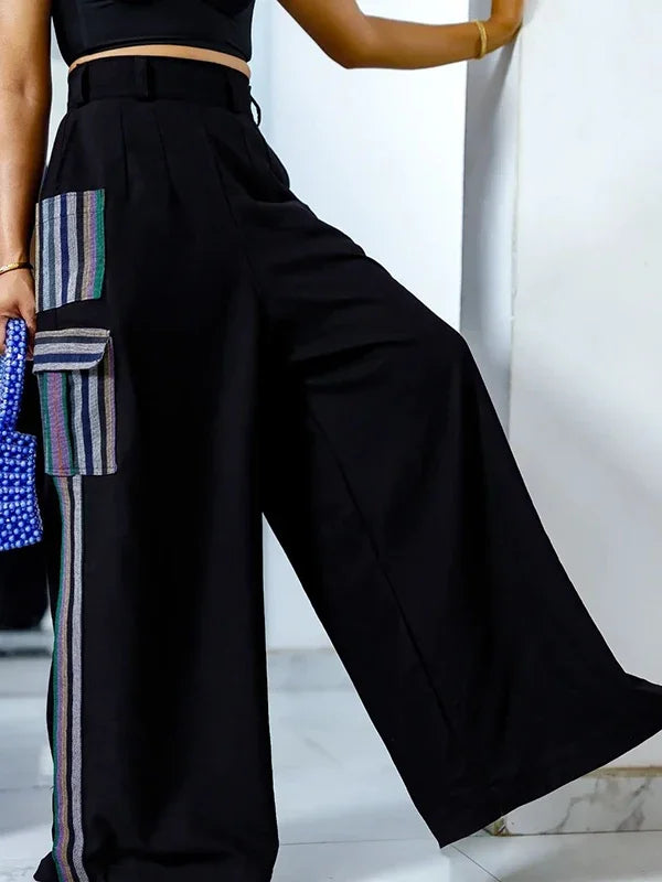 Split-joint Female Loose Wide Leg Trousers Summer Spring Striped High Waisted Pants with Pockets for Women