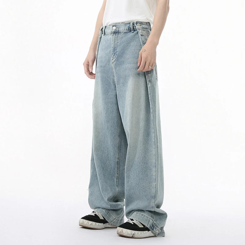 Streetwear Men's Jeans New American Niche Design Fold Design Solid Color Simple Straight Leg Casual Denim Pants 9W1678