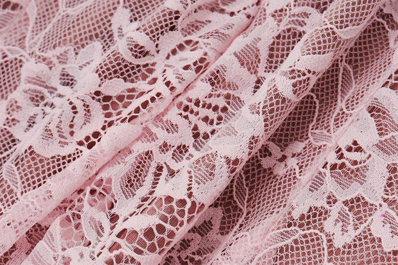 Lace Flare Long Sleeve Sexy Mini Dress For Women Robe Autumn New Pink O Neck A-line High Waist Pleated Dress Elegant