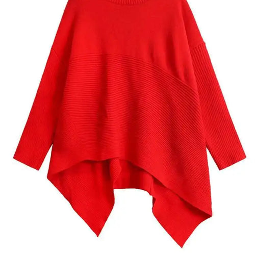 Load image into Gallery viewer, Red Irregular Big Size Knitting Sweater Turtleneck Long Sleeve Women Pullovers New Fashion Tide Spring Autumn 2025 1DH9445
