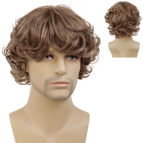 Load image into Gallery viewer, Synthetic Curly Men Wig Short Brown Hair Businessmen Curly Haircut Man Guys Natural Hairstyle The Summer Outfits Cosplay Costume
