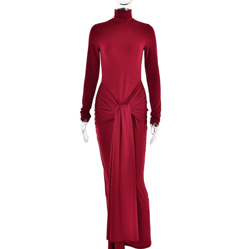 Load image into Gallery viewer, Turtleneck Long Sleeve Maxi Dress For Women Fashion Irregular Bodycon Long Dress Femme Temperament Evening Dress
