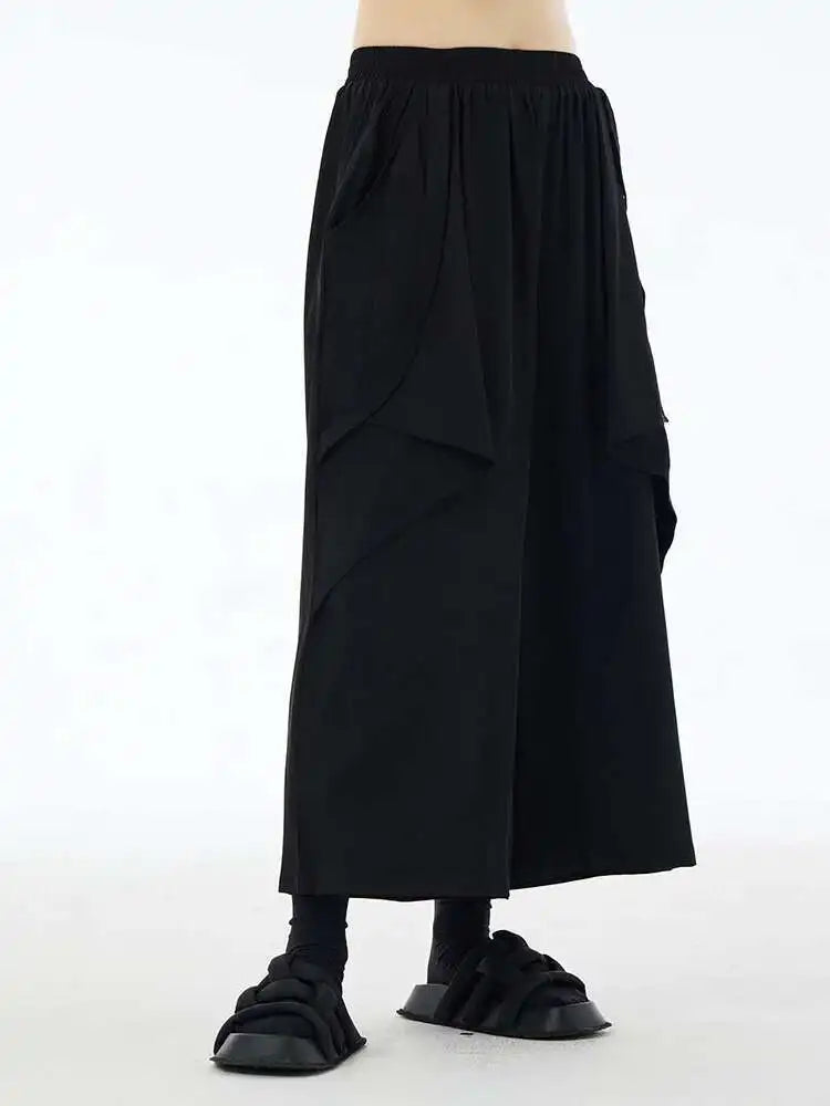High Elastic Waist Black Irregular Pleated Long Wide Leg Pants New Trousers Women Fashion Tide Spring Autumn 2025 1DH6134