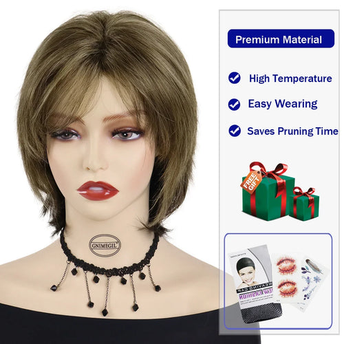 Load image into Gallery viewer, Synthetic Hair Wigs for Women Mix Brown Wig with Bangs Short Haircuts Bob Wig for Female Natural Wigs for Mother Daily
