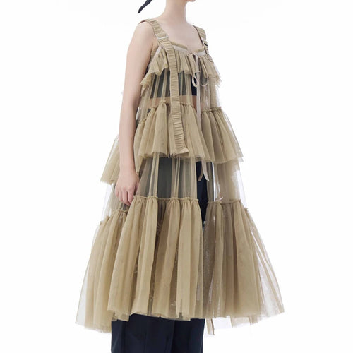 Load image into Gallery viewer, Women Black Mesh Perspective Big Size Strap Dress New Square Collar Sleeveless Fashion Tide Spring Summer 2025 1DJ1242
