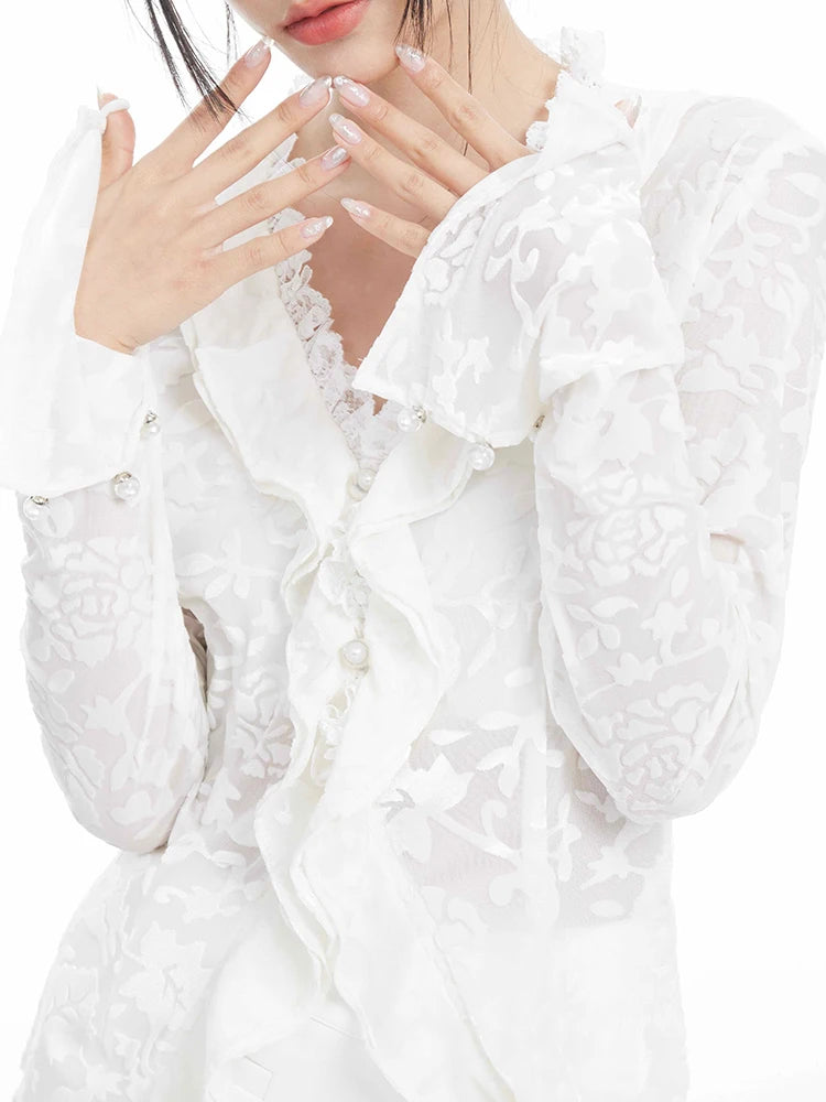 Slim Lace Panel Shirt For Women V Neck Long Sleeve Solid Minimalist Blouses Female Clothing Fashion Spring