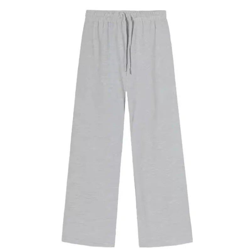 Korean Style Men's Sweatpants Casual Solid Color Elastic Waist Lace-up Loose Straight Trousers Wide Leg Male Pants 9C8997