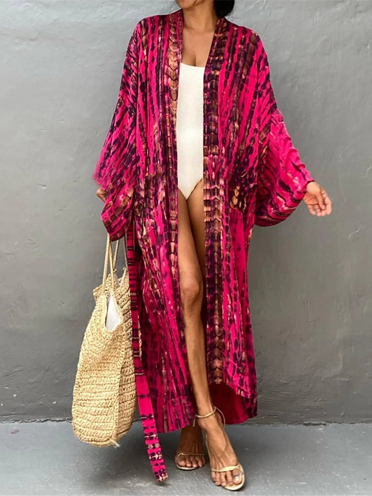 11 Colors Printed Long Sleeve With Belt Tunic Beach Cover Up Cover-ups Beach Dress Beach Wear Beachwear Female Women V4521