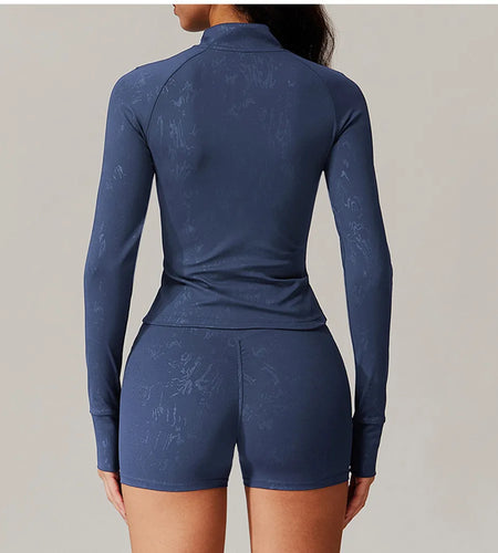 Stamping Long Sleeve Sport Jacket Women Zipper Fitness Yoga Shirt Gym Top Activewear Push Up Running Coats Workout Clothes Woman