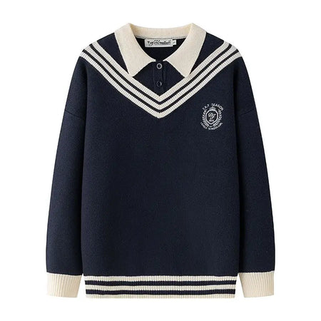 Preppy Style Oversized Pullovers Women 2024 Autumn Winter Clothing Fake Two Casual Jumper Casual Fashion Knitted Sweater Tops