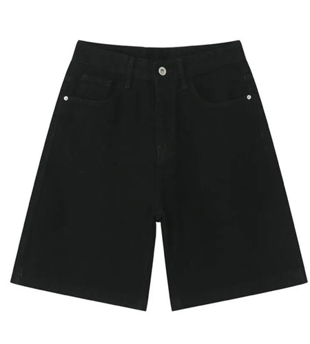 Summer Casual Men's Denim Shorts Loose Mid High Waist Fashion Knee Lenght Denim Pants Vintage Male New Chic Jeans 9A8588