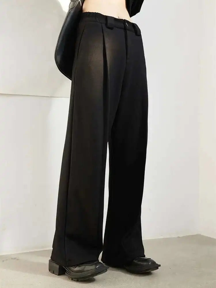 Wide Leg Pants Big Size Two Piece Suit New Round Neck Long Sleeve Black Loose Fit Women Fashion Spring Autumn 2025 1DF7084
