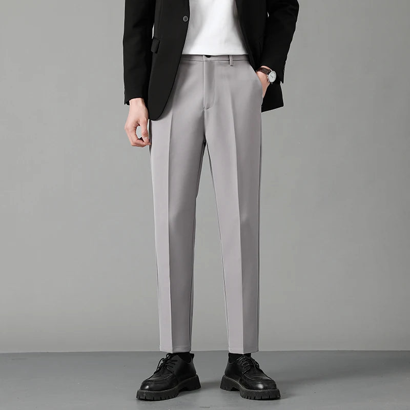 Autumn Korean Style Men's Suit Pants Slim Center Line Casual Menwear Straight-leg Male Loose Bottom Simple New 2024 9C6764