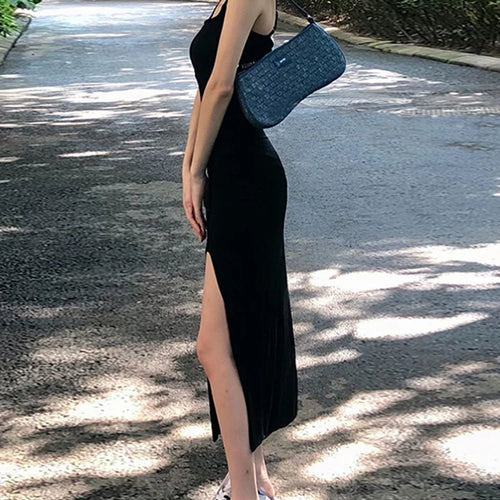 Load image into Gallery viewer, Black Sexy Spaghetti Strap Dresses French Style Tight Hip Slim Pure Color Women&#39;s Evening Dress Summer New Simple Dress
