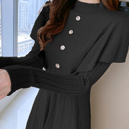 Load image into Gallery viewer, Autumn Dress French Style Slim Waist Mid-Length Knitted Dress Fashion Simple A-Line Black Khaki Dresses Women S-XL
